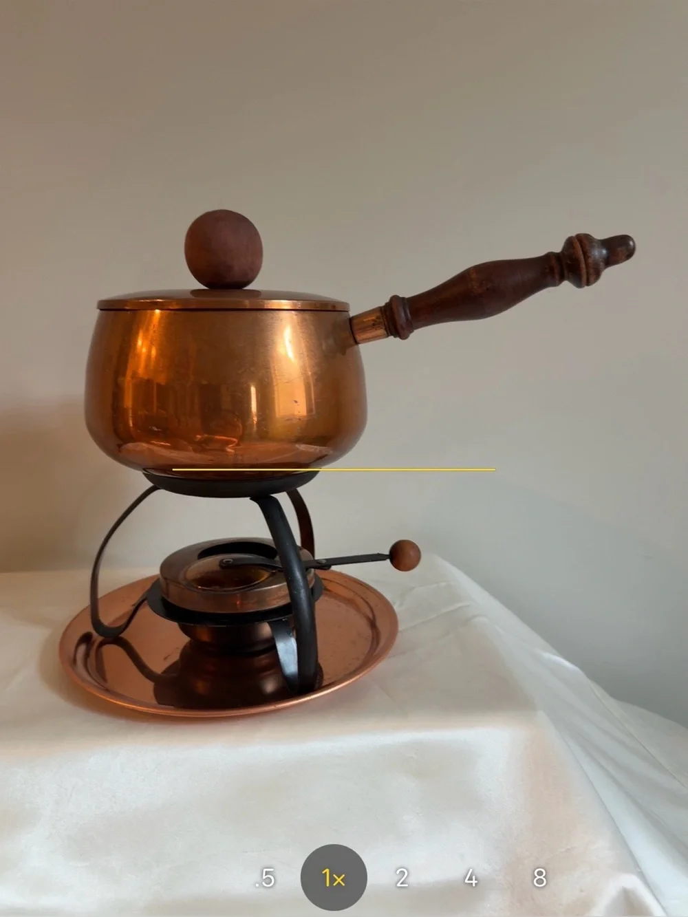Copper Fondue Pot with Wood Handle - Copper Finish- Vintage